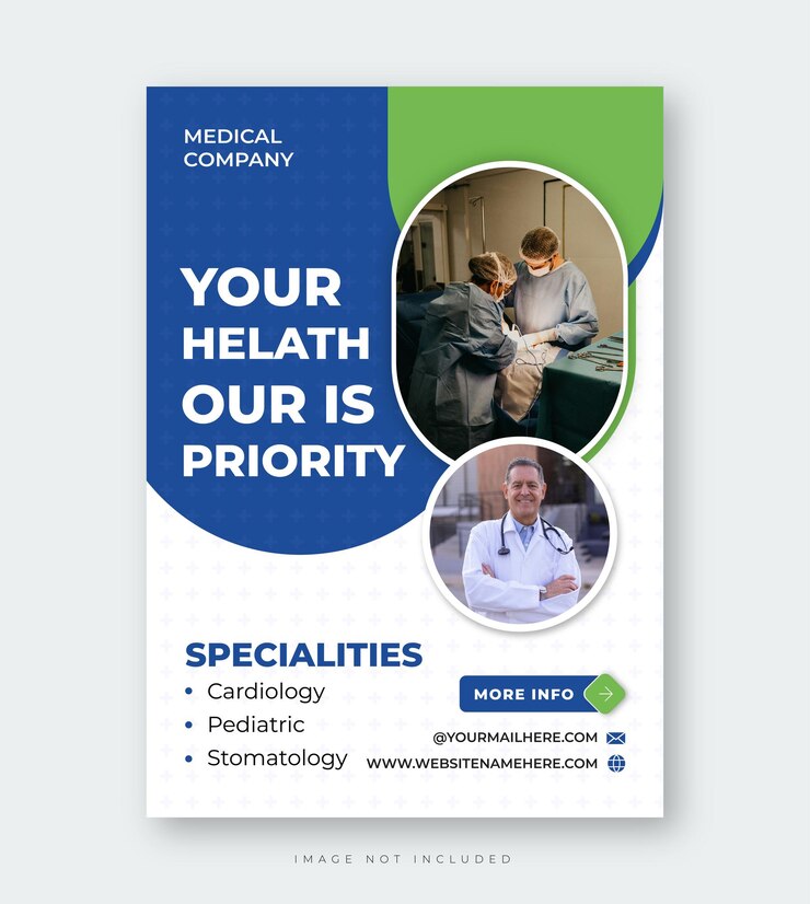 Vecteur projet d'affiche ou de dépliant d'un médecin professionnel de la clinique hospitalière