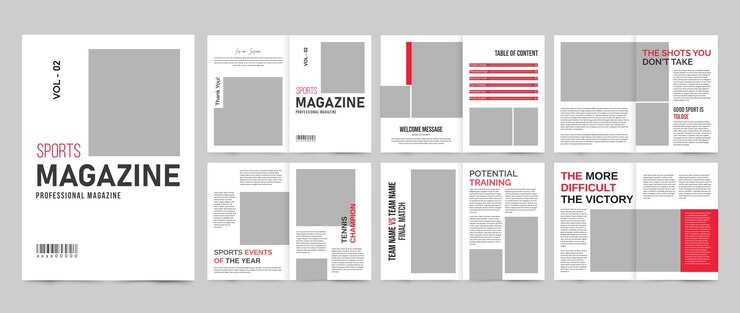 Vecteur projet de mise en page de modèle de magazine sportif