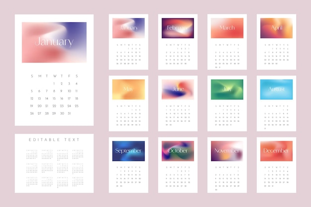 Projet de modèle de calendrier 2025 avec conception de gradient abstrait