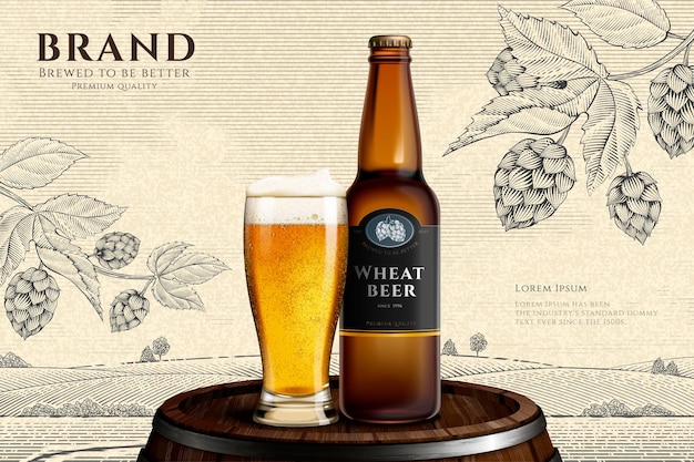 Vecteur promo bière de blé gravée