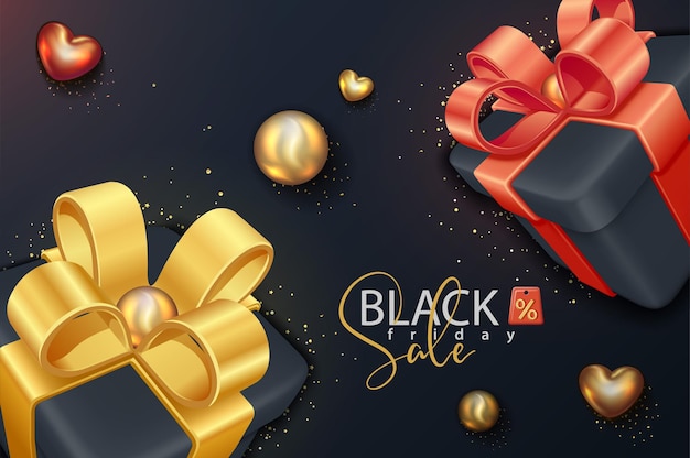 Promotion De Bannière De Vente Vendredi Noir Avec Boîte-cadeau