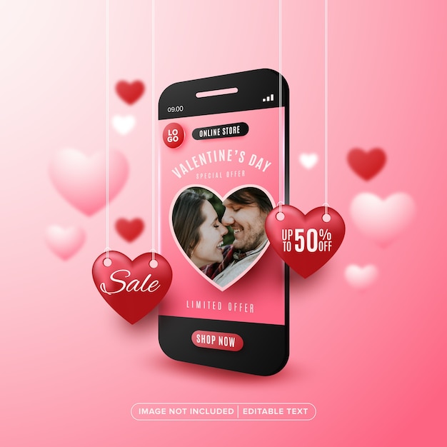 Promotion De La Boutique En Ligne Vente Spéciale De La Saint-valentin Avec Texte Modifiable