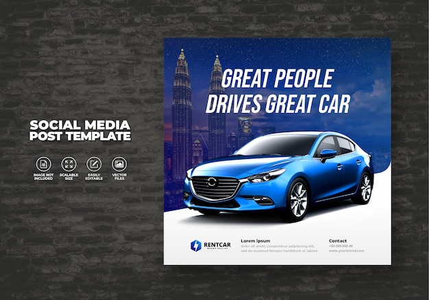 Vecteur promotion de location de vente de voiture pour les médias sociaux instagram post template and square banner publicity