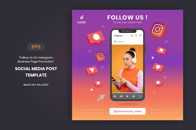 Promotion de la page Instagram Business et modèle de publication sur les réseaux sociaux