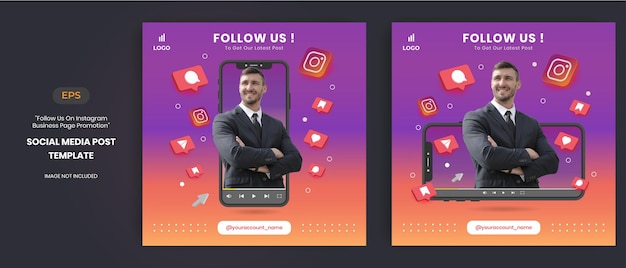 Promotion De La Page Instagram Business Avec Vecteur 3d Pour La Publication Sur Les Réseaux Sociaux