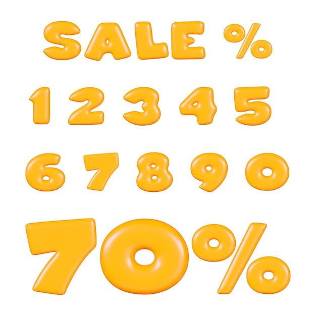 Promotion de réduction 3D couleurs jaunes illustration vectorielle de stock de style dessin animé