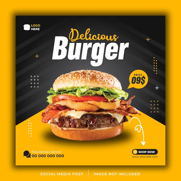 Promotion de restaurant de restauration rapide Burger pour le modèle de médias sociaux