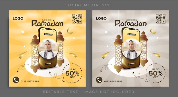 Vecteur promotion spéciale de vente en ligne du ramadan pour les publications sur les réseaux sociaux
