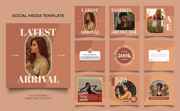 Promotion de vente de mode de bannière de modèle de médias sociaux en couleur marron beige entièrement modifiable instagram et facebook poster carré puzzle affiche de vente organique