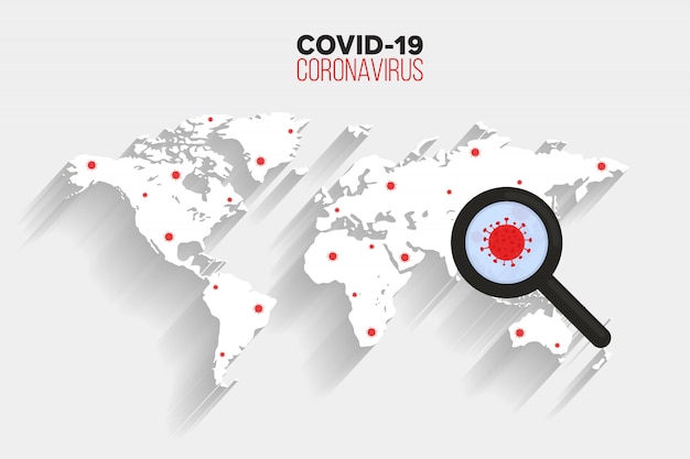 Propagation Du Virus Corona Sur Le Fond De La Carte Du Monde, Icône Du Virus De Recherche