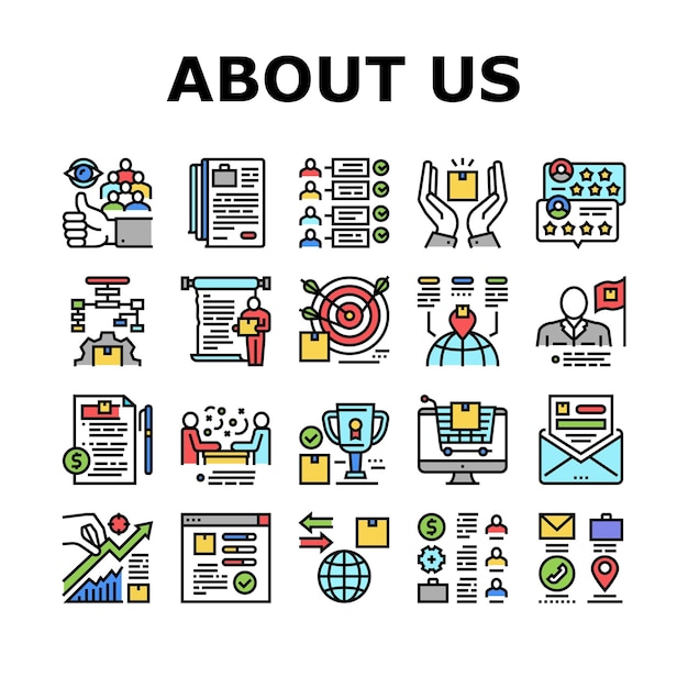 À propos de nous Présentation Collection Icons Set Vector