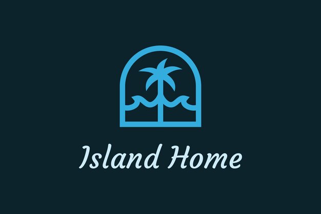 Propriété Et Appartement Sur L'île Avec Vagues De L'océan Et Palmier Adapté Au Logo De L'immobilier