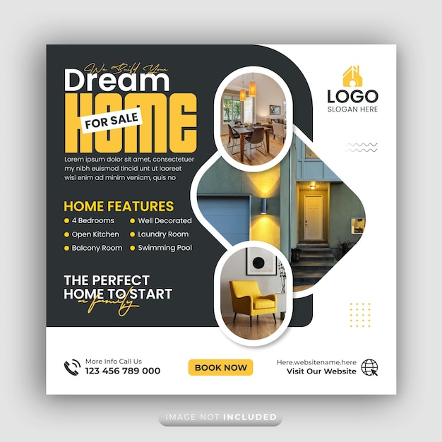 Propriété immobilière maison propriété vente médias sociaux affiche appartements de luxe vente bannière d'annonces Instagram