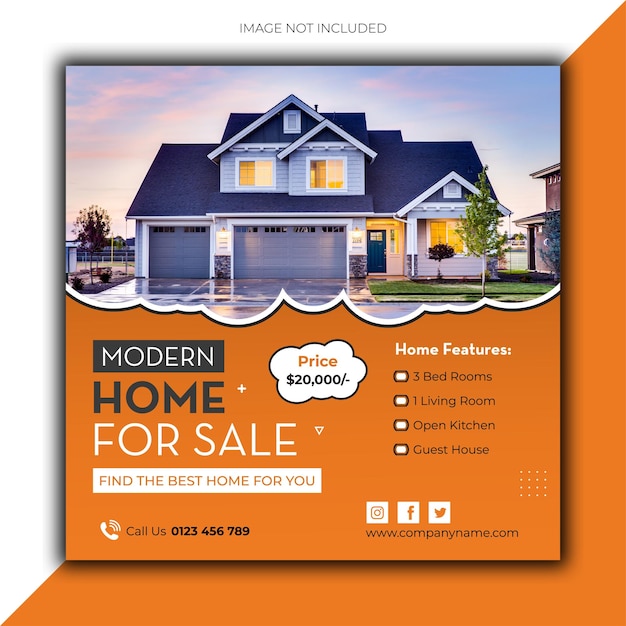 Vecteur propriété de maison immobilière instagram post ou modèle de bannière web carré