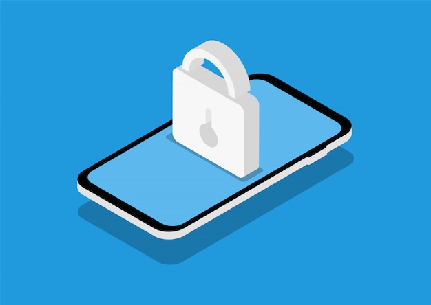 Protection des données mobiles en isométrie. GDPR. Pages Web modernes pour sites Web.