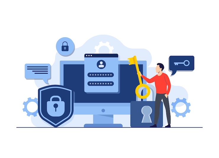 Vecteur protection des données personnelles et des comptes accès sécurisé par mot de passe sécurité informatique authentification de connexion