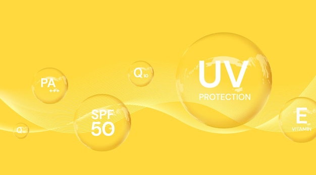 Protection UV sur fond blancbouclier à bulles Écran de protection solaire contre les rayons UV