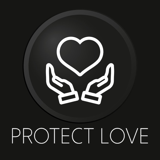 Vecteur protéger l'icône de la ligne vectorielle minimale de l'amour sur le bouton 3d isolé sur fond noir vecteur premiumxa