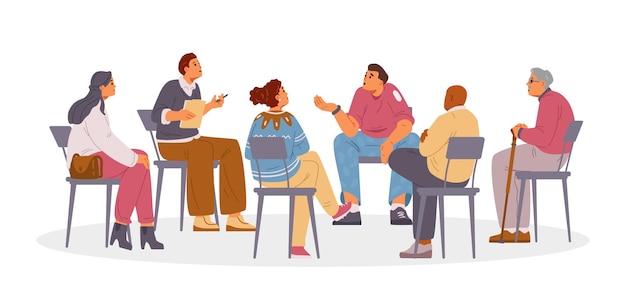 Psychologue avec des patients en séance de thérapie de groupe