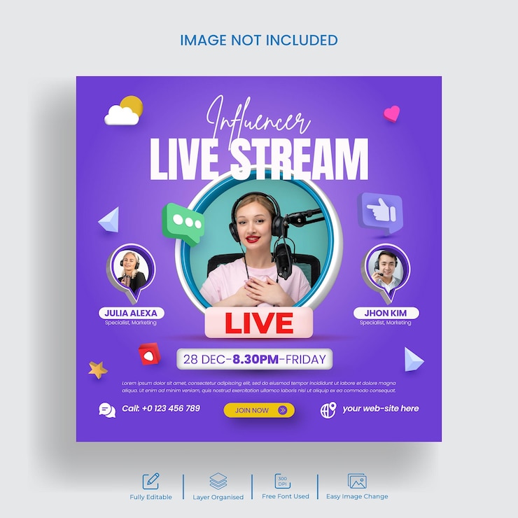 Vecteur publication de diffusion en direct sur facebook pour le marketing numérique modèle de bannière de publication instagram sur les médias sociaux