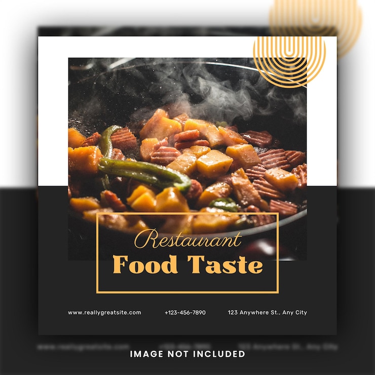 Vecteur publication instagram de black gold modern food taste