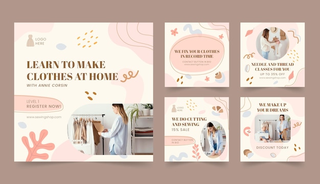 Publication instagram de couturière minimale au design plat