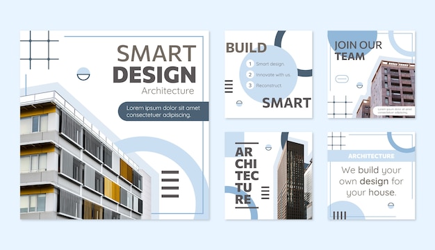 Vecteur publication instagram du projet d'architecture design plat