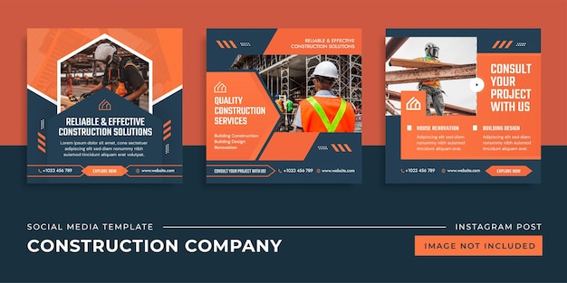 Vecteur publication instagram de la société de services de construction