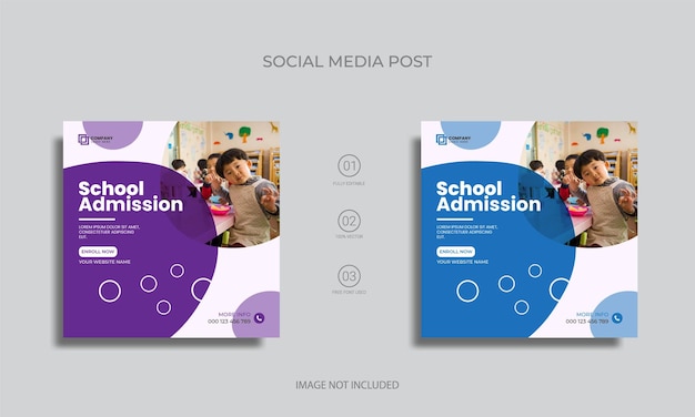publication de médias sociaux d'admission à l'école colorée de vecteur