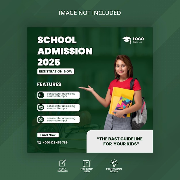 publication de médias sociaux d'admission à l'école de vecteur et modèle de bannière Web