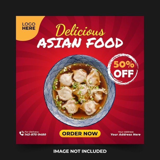 Publication Sur Les Médias Sociaux Cuisine Asiatique Affiche Rouge Promotion Menu De Réduction Restaurant Red Sunbrust Flyer Ads