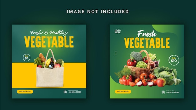 Vecteur publication sur les réseaux sociaux d'aliments sains et de légumes ou modèle de publication instagram d'aliments sains