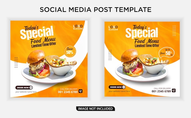 Publication sur les réseaux sociaux de la bannière du menu alimentaire spécial