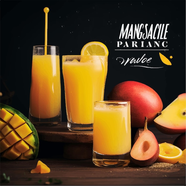 Vecteur publication sur les réseaux sociaux du menu alimentaire du jus de mangue