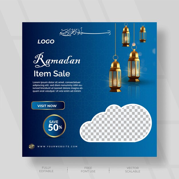 Vecteur publication sur les réseaux sociaux pour la vente d'articles du ramadan