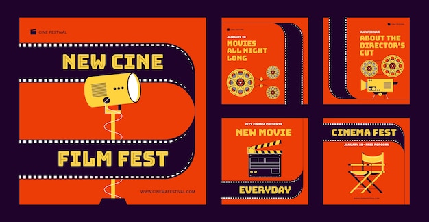 Vecteur publications instagram du festival de cinéma design plat