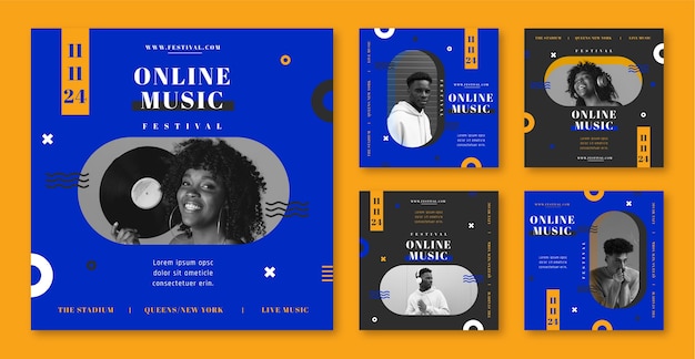 Vecteur publications instagram du festival de musique design plat