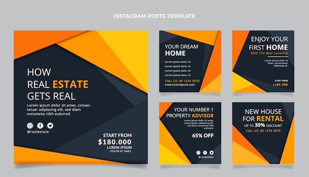 Publications instagram de l'immobilier abstrait au design plat