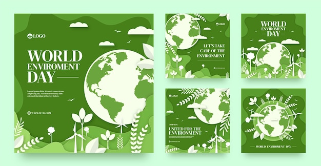 Publications instagram de la journée de l'environnement de style papier