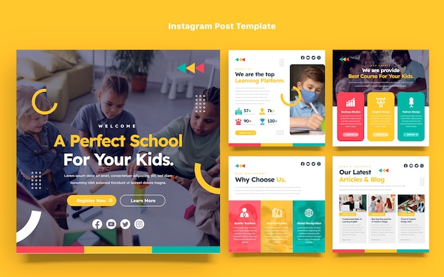 Vecteur publications instagram minimales d'écoles internationales