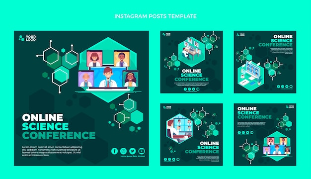 Vecteur publications instagram de science du design plat