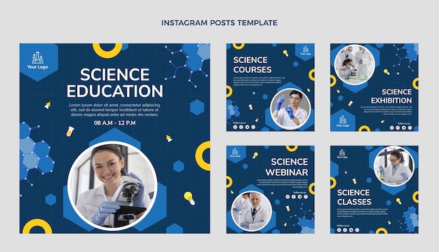 Vecteur publications instagram de science du design plat