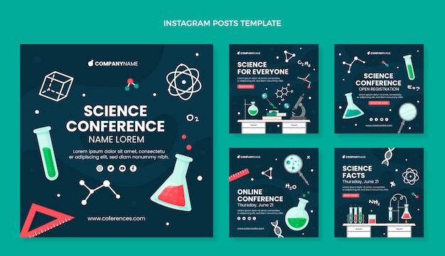 Vecteur publications instagram de science du design plat