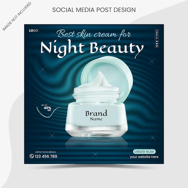 Vecteur publications sur les réseaux sociaux pour la beauté nocturne. cosmétiques produits de beauté médias sociaux facebook et instagram