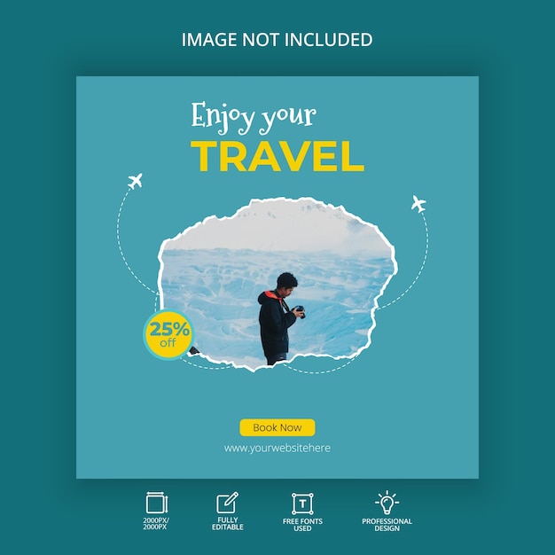 Vecteur publications sur les réseaux sociaux de vente de voyages avec pack de photos modèle de publication modifiable pour la publicité sur les réseaux sociaux