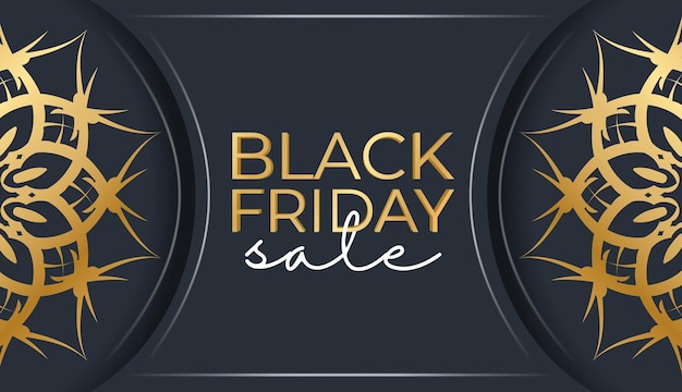 Vecteur publicité de célébration pour les ventes du vendredi noir bleu foncé avec motif géométrique doré