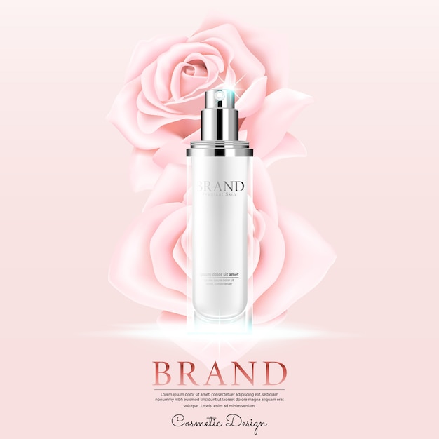 Publicité Cosmétique Avec Pétale De Roses Sur Fond Rose.