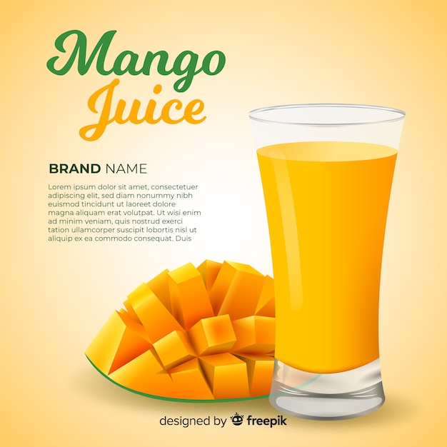 Vecteur publicité réaliste de jus de mangue