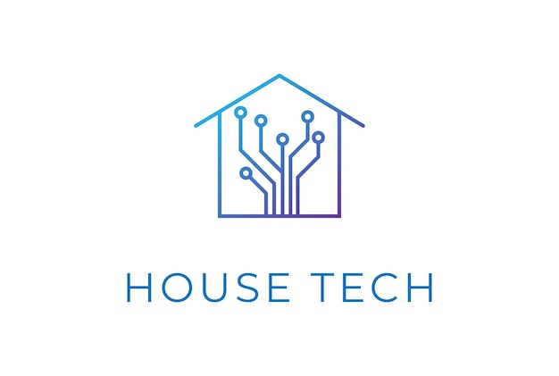 Puce de circuit électronique numérique futuriste pour le logo Smart House Tech