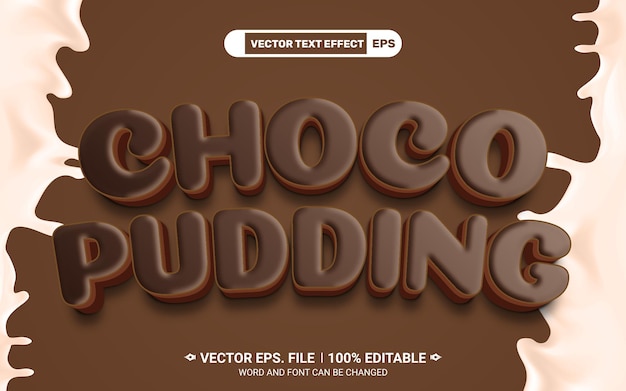 Vecteur pudding de chocolat 3d avec effet de texte vectoriel modifiable